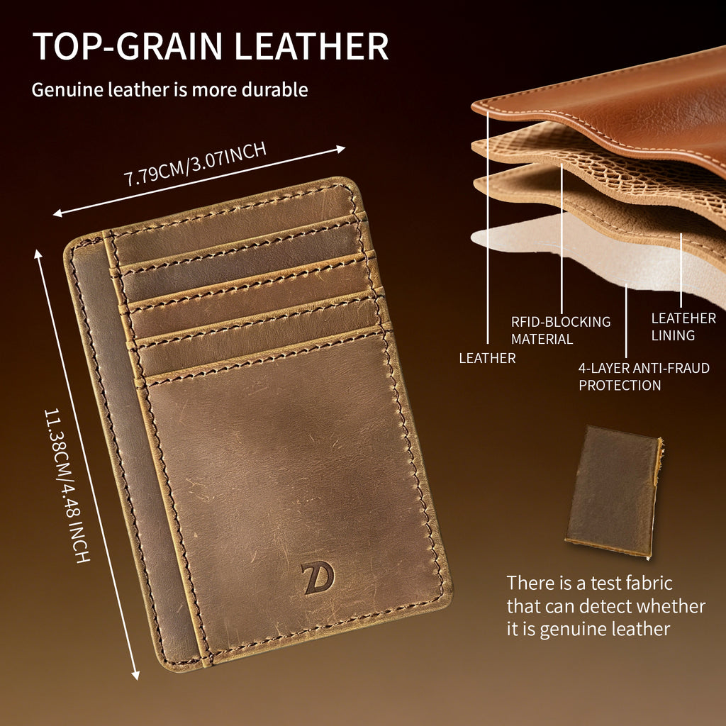 ZyDrazen Genuine Leather Slim Wallet for Men Women, 7 Card Slots ID Coin Pocket