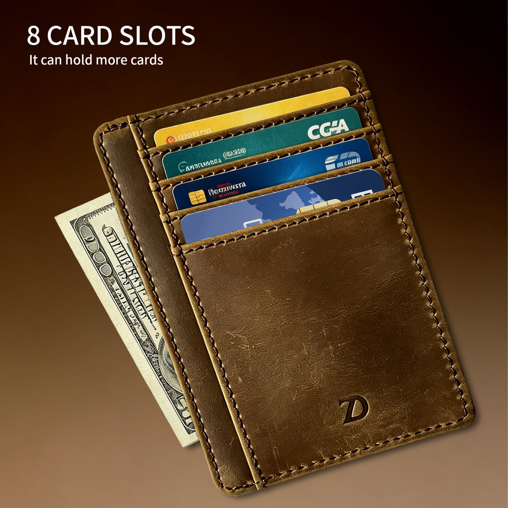 ZyDrazen Genuine Leather Slim Wallet for Men Women, 7 Card Slots ID Coin Pocket