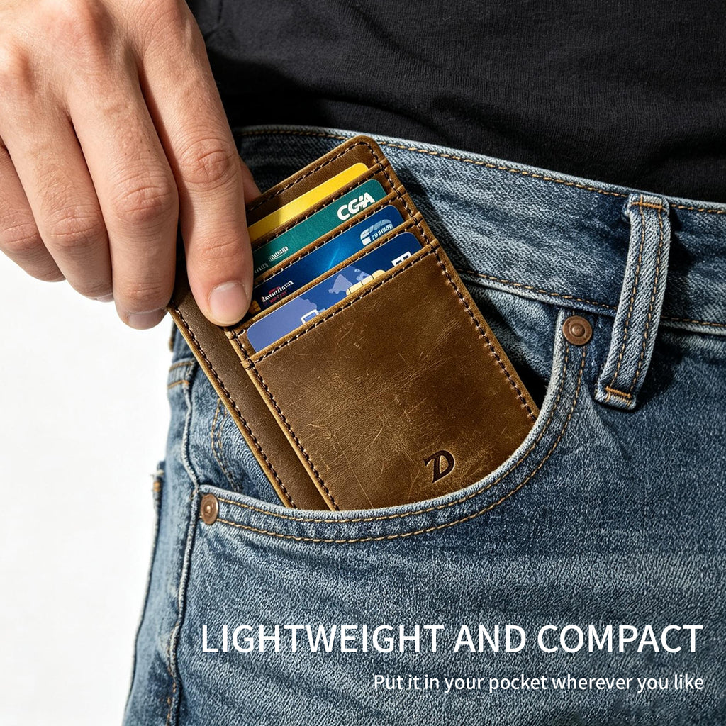 ZyDrazen Genuine Leather Slim Wallet for Men Women, 7 Card Slots ID Coin Pocket